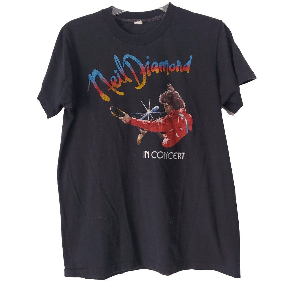 Vintage 70s Neil Diamond T Shirt In Concert Rainbow Band Tee